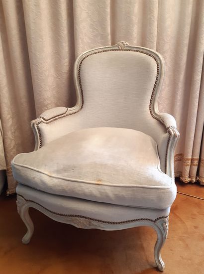 Pair of cabriolet armchairs in cream lacquered...