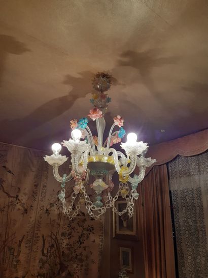 Six-light Murano glass chandelier decorated...