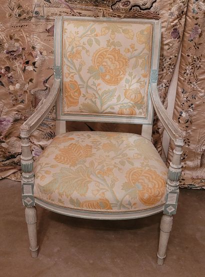 Pair of cabriolet armchairs in cream lacquered...