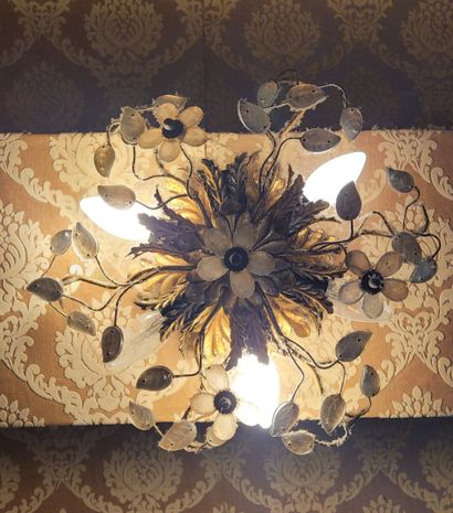 TWO metal and glass PLAFONNIERES decorated...