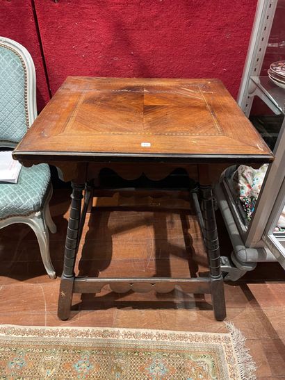 TABLE ESPAGNOLE in natural wood with inlaid...