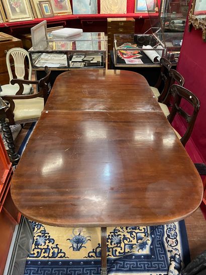 Mahogany DINING TABLE on two fluted tripod...