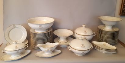 TABLE SERVICE in white porcelain with gilded...