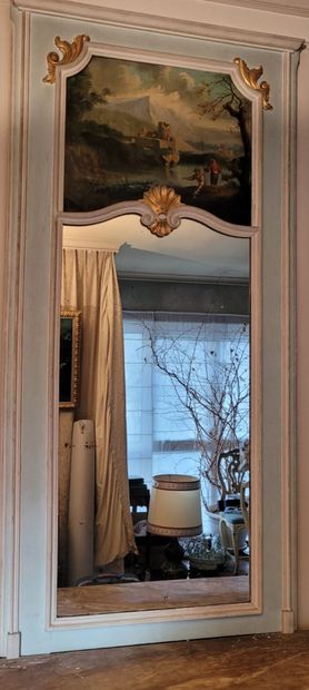 Narrow TRUMEAU in green, cream and gilded...