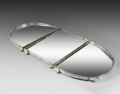 Three-part oblong tabletop with silvered...
