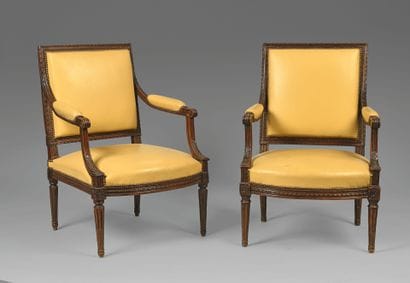 Paire de fauteuils à dossier plat carré en...