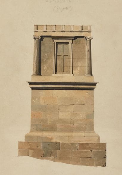 Vue de la tombe de Théron à Agrigente
Crayon,...