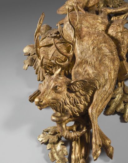 Two large gilded wood sconces carved with...