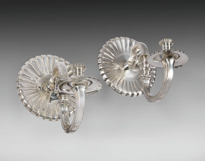 Pair of one-arm sconces in silver-plated...