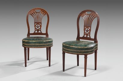 Pair of mahogany and walnut chairs with openwork...