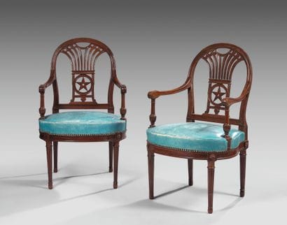 Pair of mahogany armchairs with openwork...