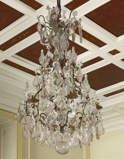 Gilt bronze cage chandelier with six light...