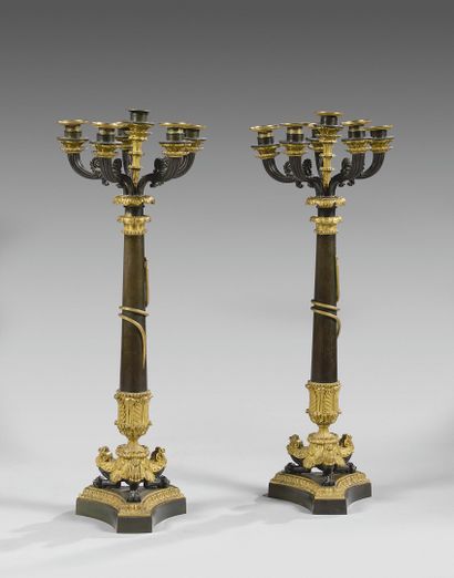 PAIR OF LARGE CANDELABRES with five lights...