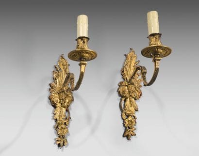 PAIR OF SINGLE ARM LIGHTS, in chased and...