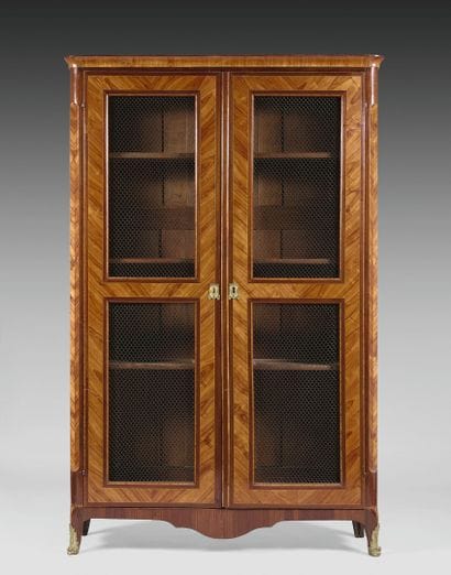 Rosewood veneered bookcase with two grid...