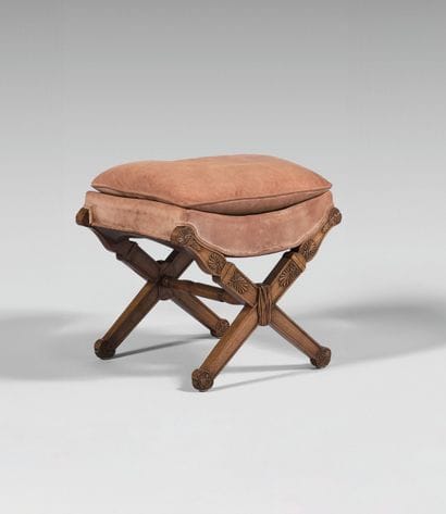 Tabouret à piètement en X en acajou en forme...