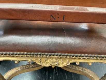 Large flat-back armchair upholstered in gilded...