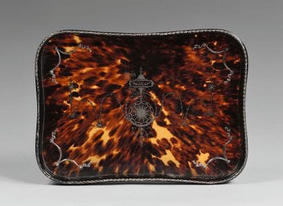 RECTANGULAR tortoiseshell TRAY, the back...