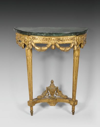 Small half-moon sconce in gilded wood carved...