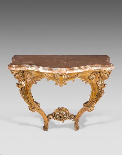 Oak sconce console with openwork belt carved...
