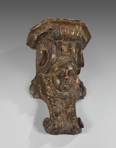 Gilded wood wall lamp carved with a female...
