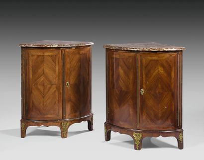 PAIR OF ENCOIGNURES in satin veneer and violet...