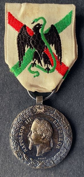 Mexico medal, signed Silver bar, period ribbon...