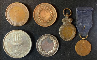 Lot of six: one St. Helena medal in patinated...