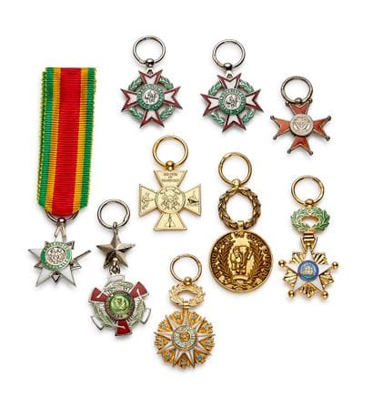 Africa - Set of nine silver and enamel miniatures:...