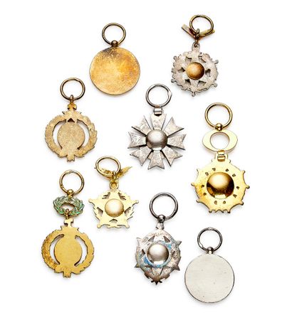 Africa - Set of nine silver and enamel miniatures:...