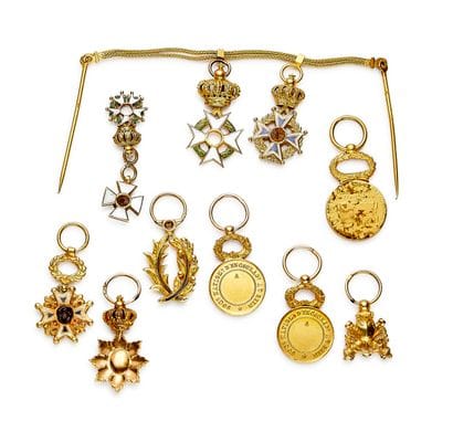Set of eleven gold miniatures: France, Legion...