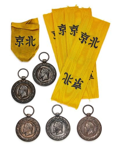 Set of five Chinese medals, unsigned, wide-flange...