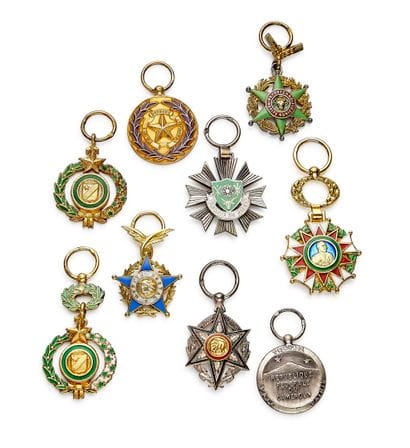 Africa - Set of nine silver and enamel miniatures:...