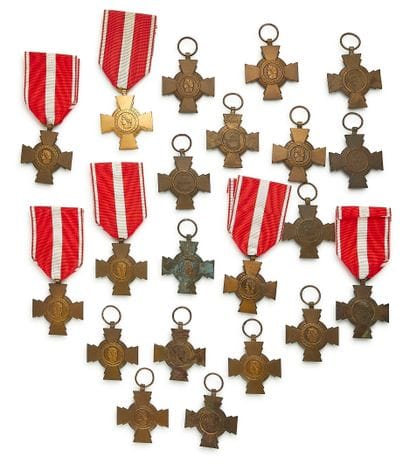Post-war set of twenty-one patinated bronze...