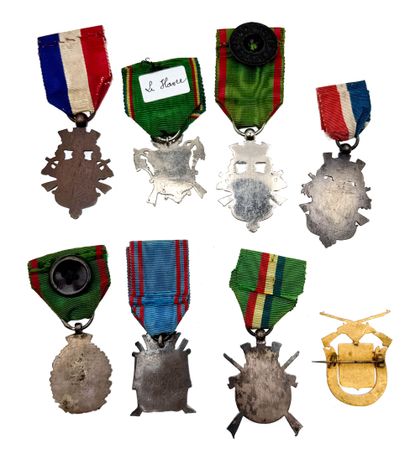 Set of eight shooting company medals or badges:...