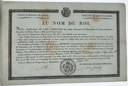 Décoration du Lys, lot de sept diplômes imprimés...
