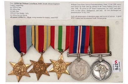South Africa - World War II, group of five...