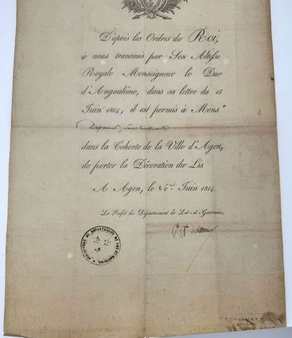 Décoration du Lys, lot de sept diplômes imprimés...