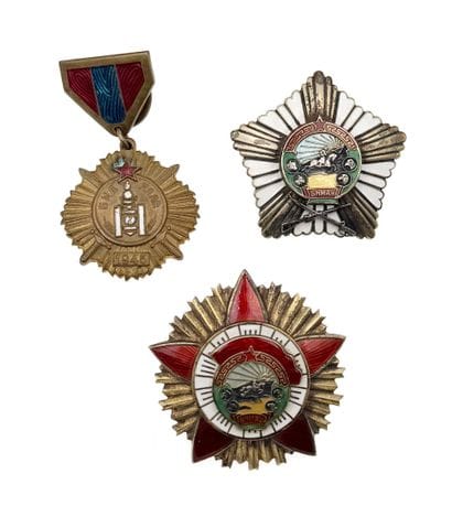 Mongolia - Lot of three military decorations:...