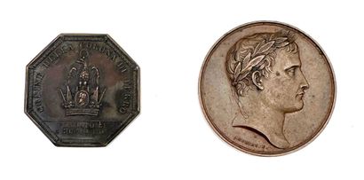 Set of two commemorative medals in patinated...