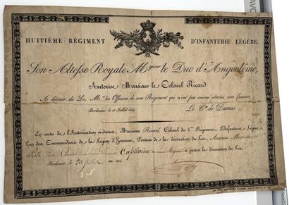 Décoration du Lys, lot de sept diplômes imprimés...