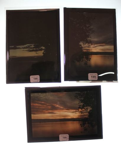 Trois vues de coucher de soleil.
Trois autochromes...