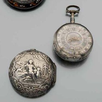 MONTRE DE POCHE à clé, en argent gravé et...