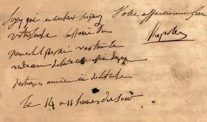 NAPOLEON Ier
Lettre signée «Napoleon» avec...
