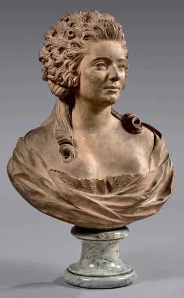 Buste de femme bouclée, coiffée de nattes,...
