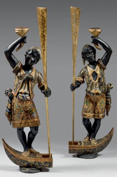 Paire de statuettes de gondoliers maures...