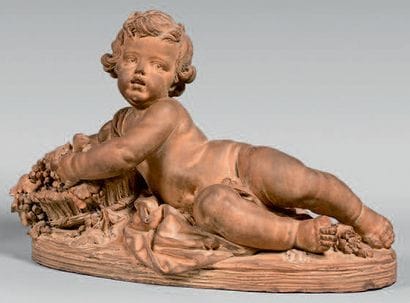 Bacchus enfant allongé tenant une corbeille...