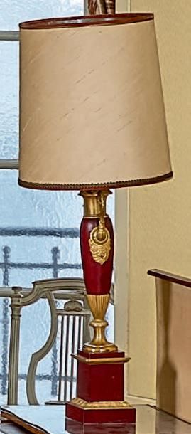 Paire de lampes carcel en tôle relaquée rouge...