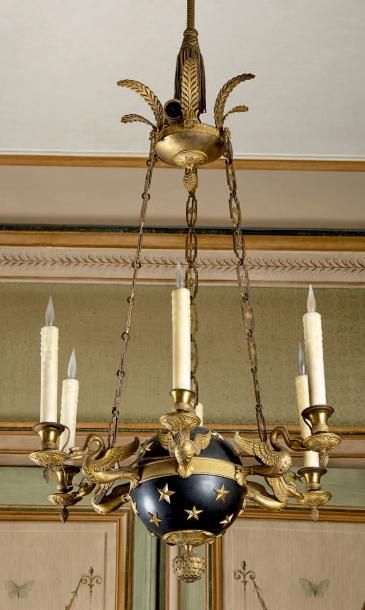 Lustre en bronze doré et bronze patiné en...