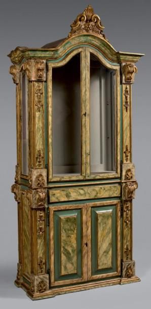 Petite vitrine à deux corps en bois peint...